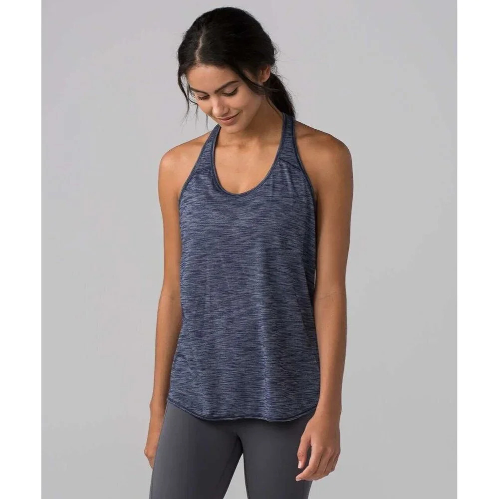 Lululemon Athletica Essential Tank Heathered Deep Navy Rfr2 Sizing Measurements